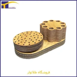 جا مته‌ای چوبی دست‌ساز با حفره‌های دقیق برای نگهداری انواع مته، مناسب نجاران و کارگاه‌های حرفه‌ای