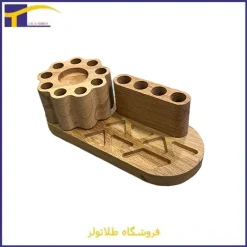جا مته‌ای و نظم‌دهنده چوبی چندمنظوره با طراحی دایره‌ای و مستطیلی، مناسب نگهداری مته، ابزار ریز و تیغه